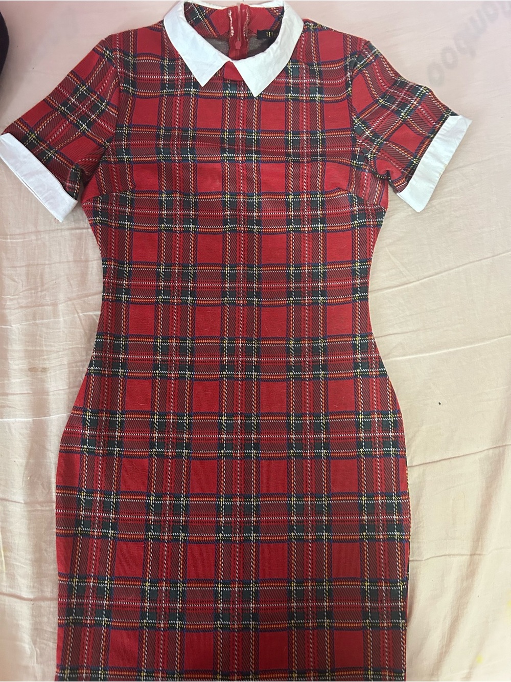 Red Plaid Short-Sleeve Tartan Dress